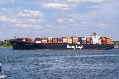 Hapag-Lloyd shipping container in Halifax Harbour, Canada Stock Photos