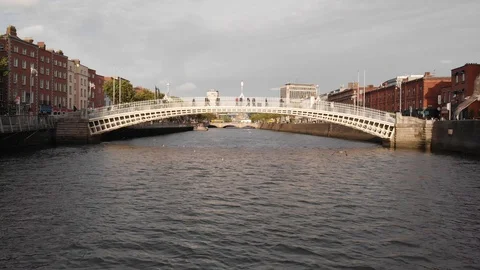 Ha'penny Bridge Aerial View Video stock 106644975