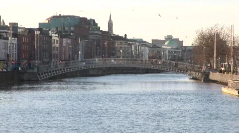 Ha'Penny Bridge, Dublin Stock Footage 387089