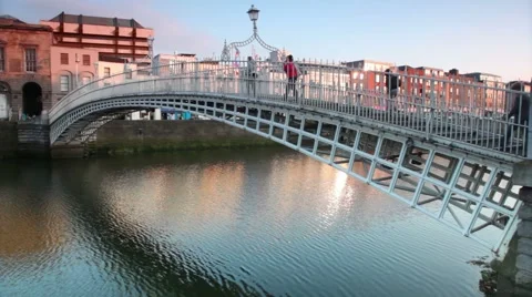 The Ha'penny Bridge , known later for a time as the Penny Ha'penny Bridge Stock Footage 1065605