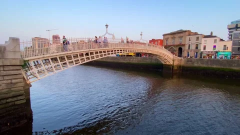 Ha'Penny Bridge (Liffey Bridge), Dublin, Ireland. Stock Footage 286312476