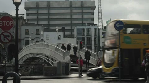 Hapenny bridge with people crossing Stock Footage 170669890
