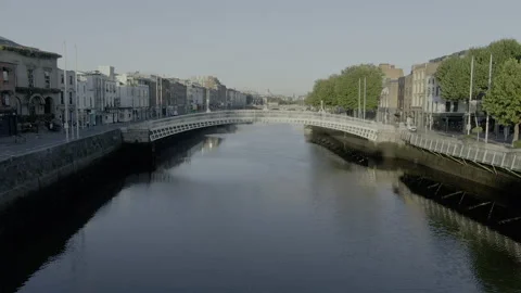 Ha'penny Bridge, River Liffey, Dublin, Ireland Drone - 4K Stock Footage 218961528