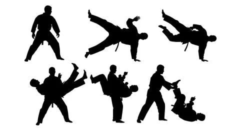 Hapkido Circular Throw and Lock Silhouettes Stock Illustration