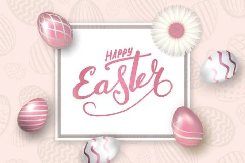 Happe Easter background, lettering, eggs texture pastel. Greeting Easter 3D c Stockillustratie
