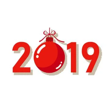 Happe New Year background. Isolated 2019 red numbers, bauble. Flat Christmas  Stock Illustration