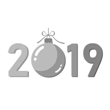 Happe New Year silver background. Isolated 2019 gray numbers, bauble. Flat Ch Stock Illustration
