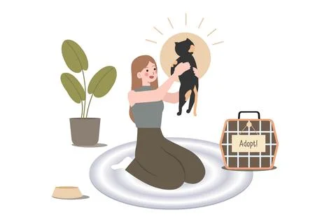 Happily cuddling beloved cat, Experiencing joy and comfort of pet ownership, Pet Stock Illustration