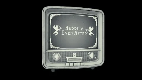 Happily Ever After Cupid Displayed on Retro TV,  Vintage Style Stock Footage 308665641