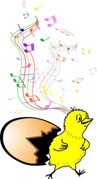 HAPPINESS OF THE CHICK COMMING OUT OF THE EGG Stock Illustration