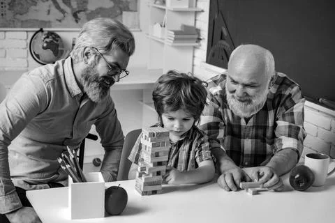 Happiness family life style concept. Father and son with grandfather was excited Stock Photos