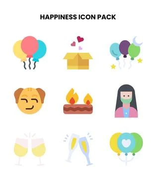 Happiness Flat Collection Icons Pack Ilustração Stock