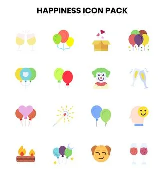 Happiness Flat Scalable Icons Pack Stock Illustration