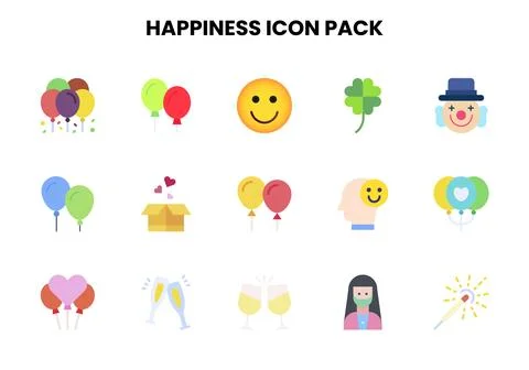 Happiness Flat Vector Icons Pack Stock Illustration
