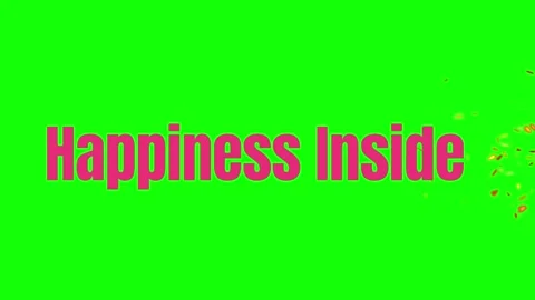 Happiness inside text animation with golden particle effects on bright green Stock Footage 340947863