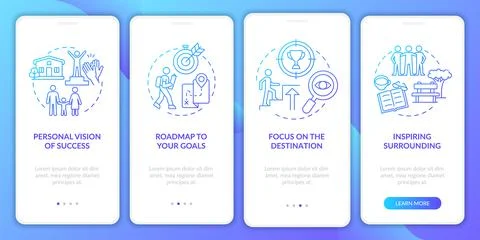 Happiness mindset component blue gradient onboarding mobile app page screen Stock Illustration