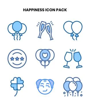 Happiness Two Colour Bundle Icons Pack Stock Illustration