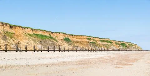 Happisburgh beach panorama Stock Photos