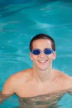 Happpy man with goggles Foto stock