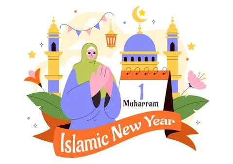 Happy 1 Muharram Vector Illustration of Celebrating the Islamic New Year wi.. Stock Illustration