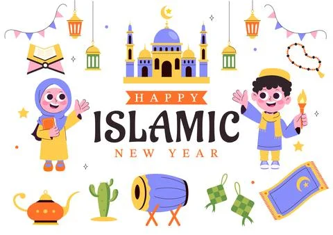 Happy 1 Muharram Vector Illustration of Celebrating the Islamic New Year wi.. Stock Illustration