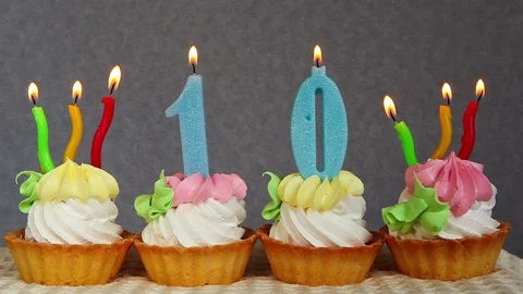 Happy 10 birthday cakes and blue candles 스톡 동영상 80792653