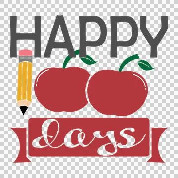Happy 100 Days Text With Apples celebrating word pencil two Stock Illustration