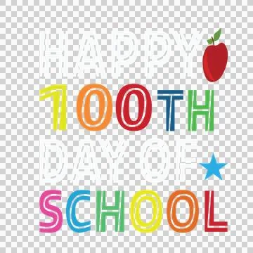 Happy 100Th Day Of School Text apple star silhouette black Stock Illustration