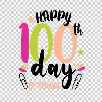 Happy 100Th Day Of School text and symbols stars paper clips Stock Illustration