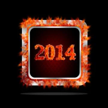 Happy 2014 burning button. Stock Illustration