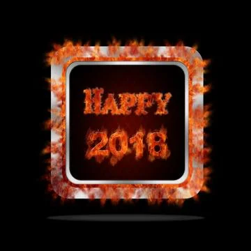 Happy 2018 burning button. Stock Illustration