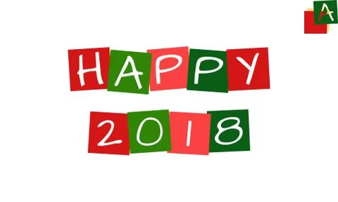 Happy 2018, vector letters in squares with traditional christmas colors Stock Illustration