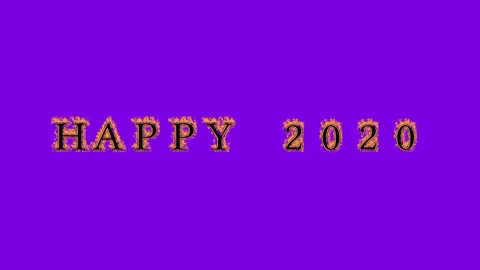 Happy 2020 fire text effect violet background Video stock 136314456