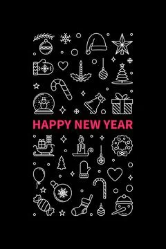 Happy 2024 New Year vector linear vertical Holidays concept dark banner Stock Illustration