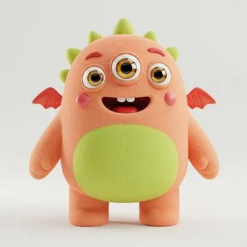 Happy 3D Cute monster. Cartoon kawaii colorful scary funny character Stock Illustration