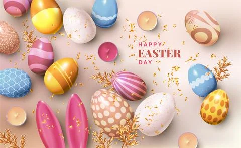 Happy 3d easter egg background. Realistic spring sale celebration poster with Stockillustratie