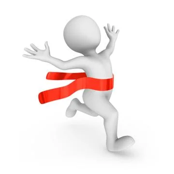 Happy 3d runner and red finishing ribbon. Success concept. Stock Illustration