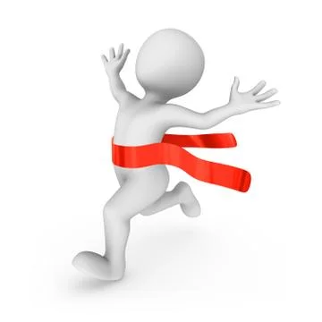 Happy 3d runner and red finishing ribbon Stock Illustration