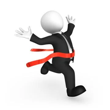 Happy 3d runner and red finishing ribbon Stock Illustration