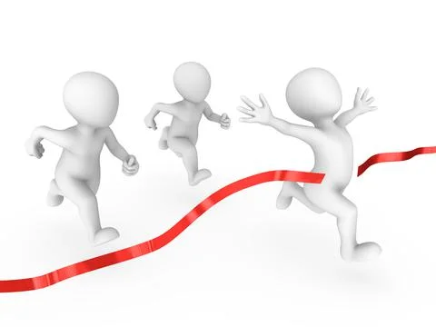 Happy 3d runner and red finishing ribbon Stock Illustration