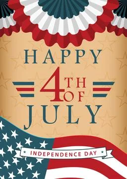 Happy 4th of July background with US national flag, pleated fan banners and.. Stock Illustration