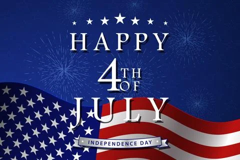 Happy 4th of July background with US national flag, fireworks and stars. USA Stock Illustration