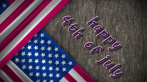 Happy 4th of july greetings with two waving national flag on wooden backgroun Stock Footage 310399014