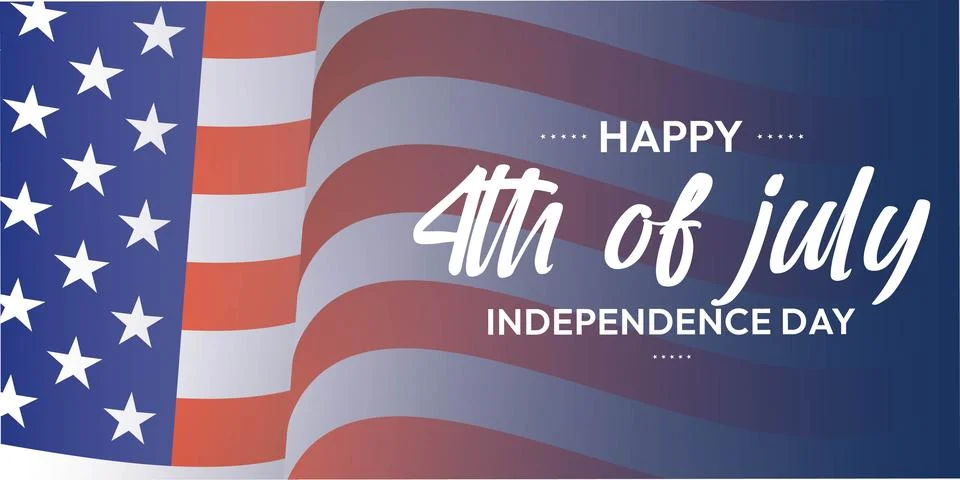 Happy 4th of July script typography over Waving US Flag Ilustração Stock