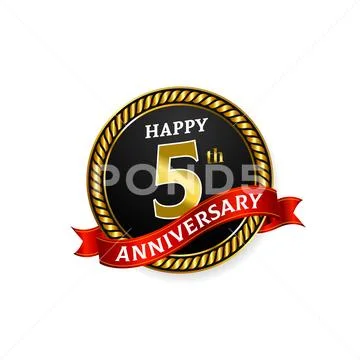 Happy 5 Years Golden Anniversary Logo Celebration With Ring And Ribbon.  Royalty Free SVG, Cliparts, Vectors, and Stock Illustration. Image  116046197.