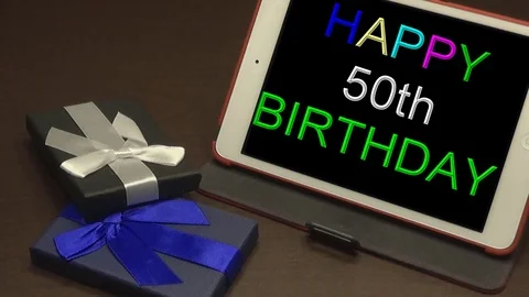 Happy 50th Birthday With Fast Effects From Ipad Stock Footage 79506635