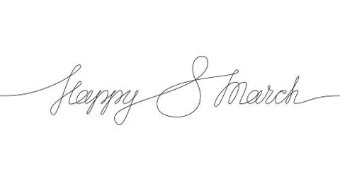 Happy 8 March. One line drawing of phrase. Stock Illustration