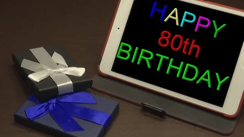 Happy 80th Birthday With Fast Effects From Ipad Stock Footage 79549565