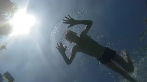 Happy active child in the swimming pool, underwater view. Slow motion Stock-Footage 54097008