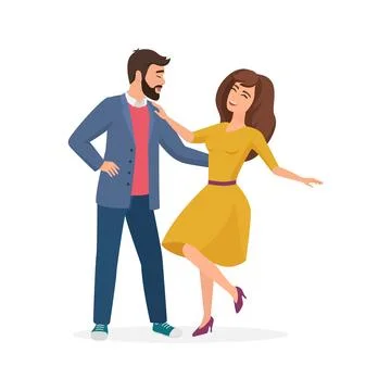 Happy active dance of young couple on date, male and female dancers dancing to Иллюстрация